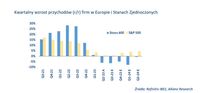 Kwartalny wzrost przychodów (r/r) firm w Europie i Stanach Zjednoczonych