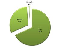Rozłożenie procentowe ilości opublikowanych informacji na temat przyznanych dotacji „na zabytki” 