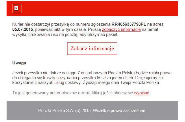 Mail od Poczty Polskiej? Nie, to cyberprzestępcy
