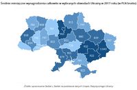 Średnie miesięczne wynagrodzenia całkowite w wybranych obwodach Ukrainy w 2017 roku 