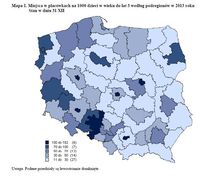 Miejsca w placówkach na 1000 dzieci w wieku do lat 3 według podregionów w 2013 roku