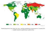 Rozkład geograficzny prób infekcji przy użyciu mobilnego szkodliwego oprogramowania w I kwartale 201