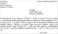Przykład wniosku o zwrot VAT w terminie 25 dni
